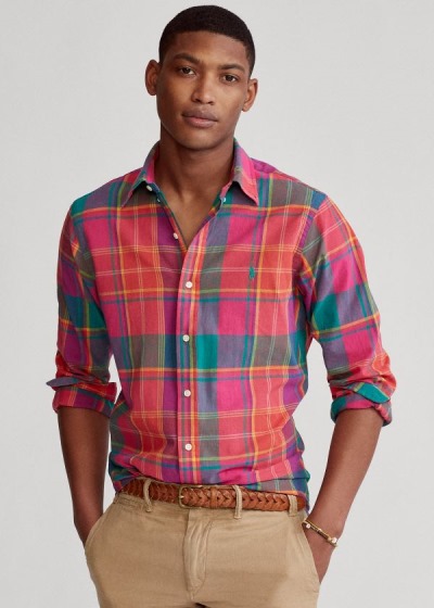 Camisa Polo Ralph Lauren Hombre Rojos / Verdes Multicolor - Classic Fit Madras - KUWBD5429